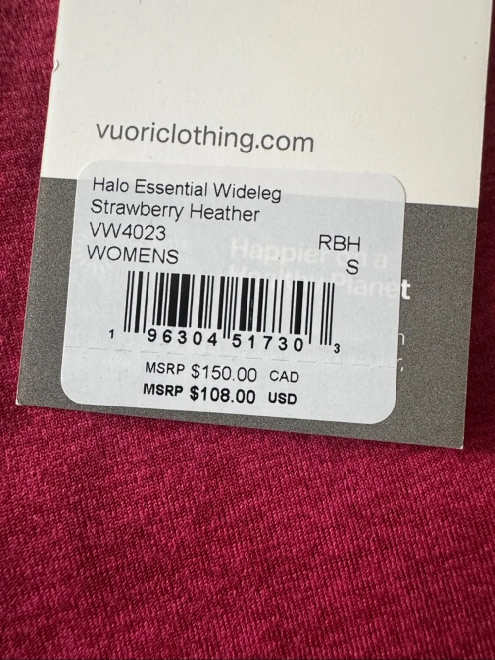 NEW NWT Vuori Women’s Halo Essential Wideleg Pant Size Small Strawberry Heather - Picture 10 of 10